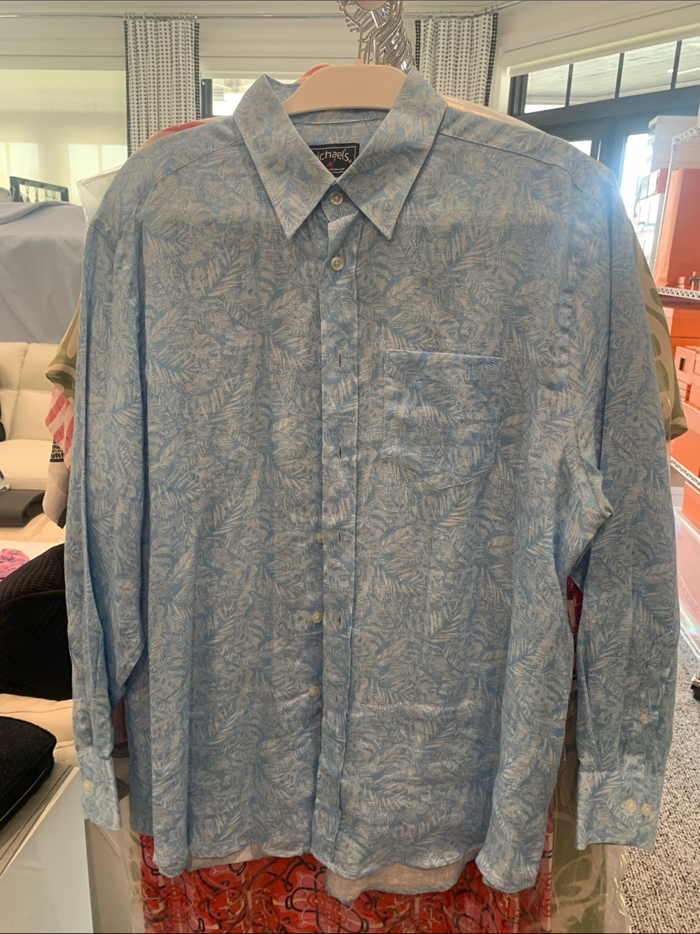 Michael”s Light Blue Tropical Print Button-Down Shirt. XL. Worn once